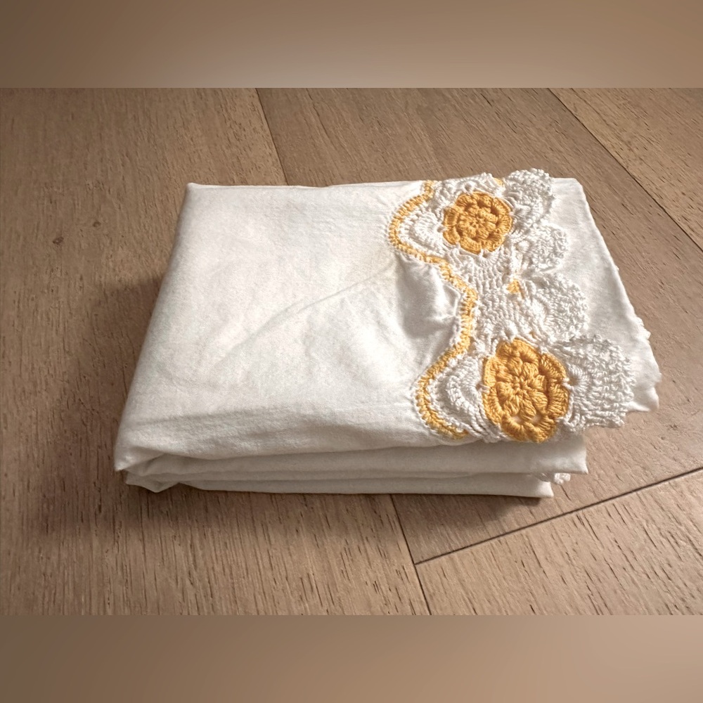 French linen pillowcase with embroidered lace edge